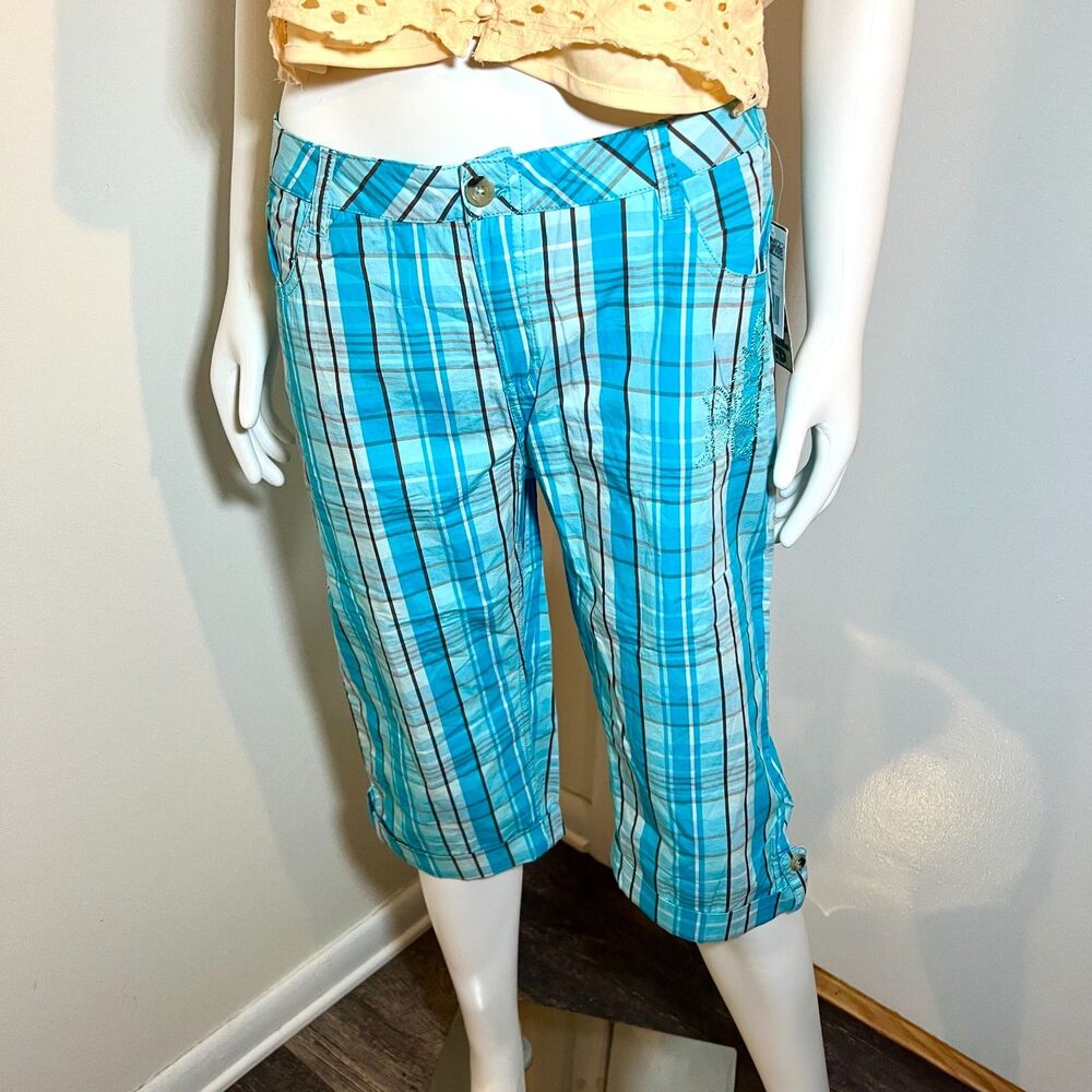 Vintage Deadstock Y2K Plaid Butterfly Embroidered Capris Kids 16P - Twee Kidcore